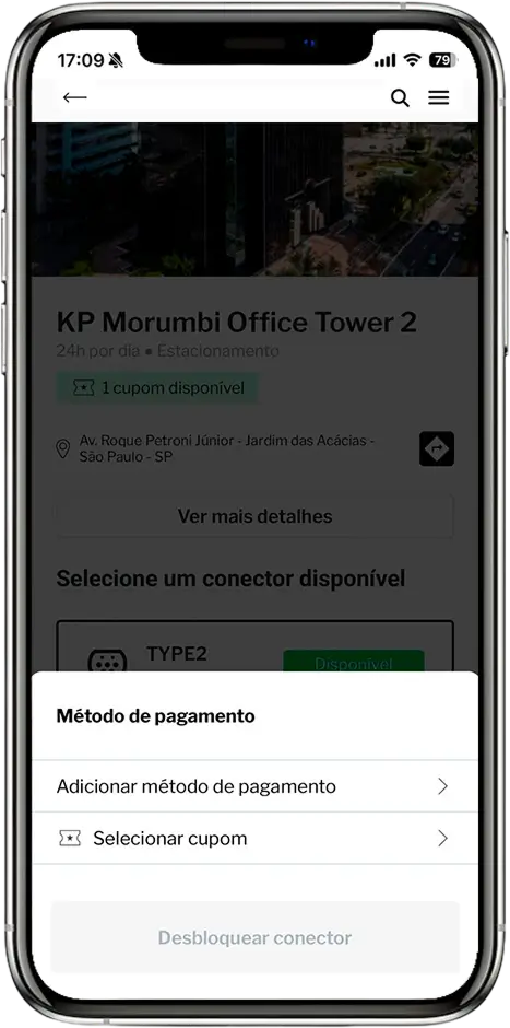 Janela Método de pagamento com a opção Selecionar cupom